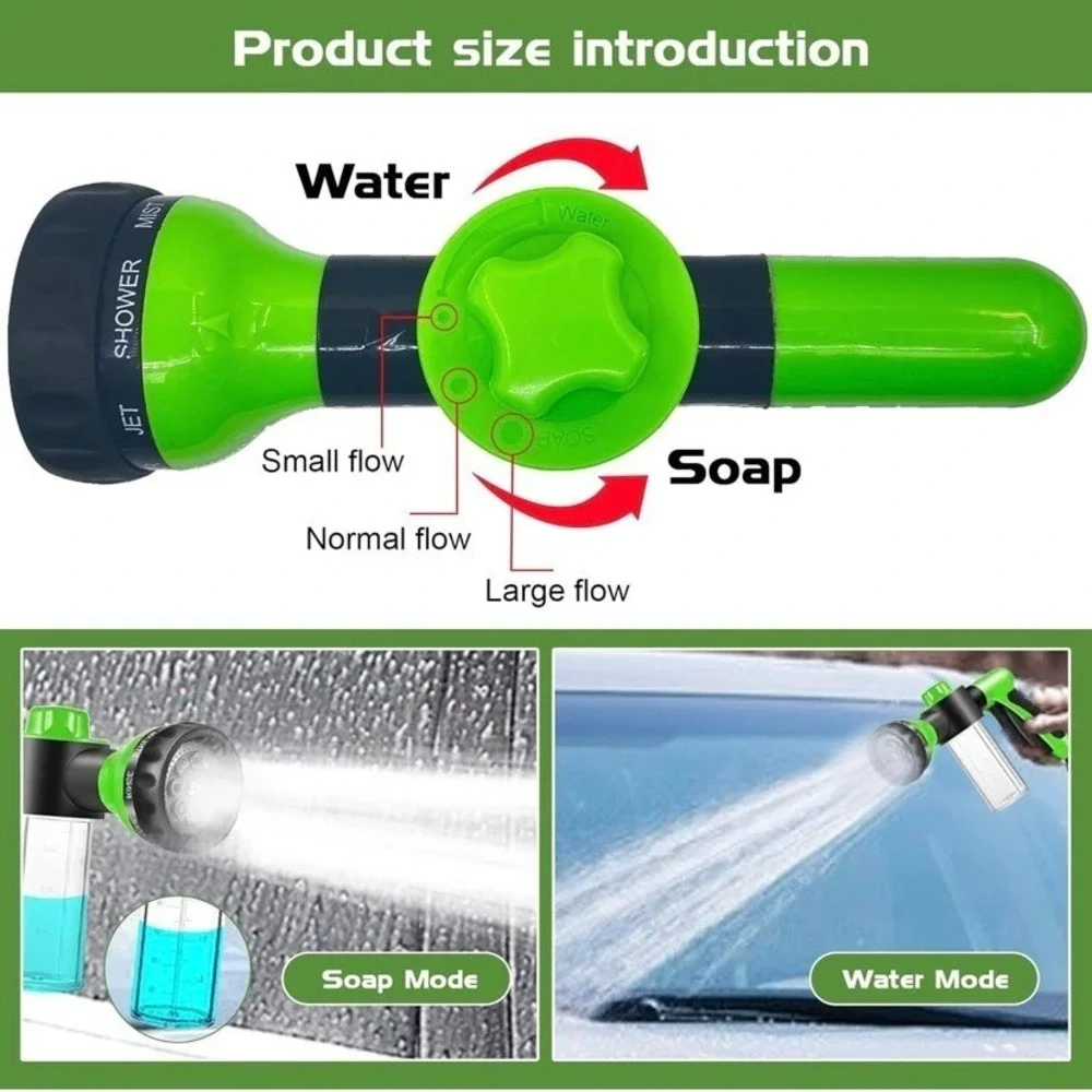8 in 1 Multifunctional Foam Soap Sprayer Garden Hose Nozzle Car Pet Wash Open Bx